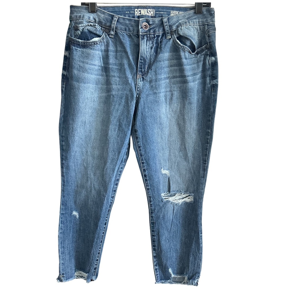 REWASH Classic Rise Vintage Distressed Raw Hem Jeans Blue 31x24.5